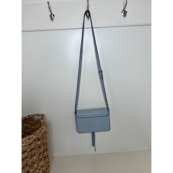 Anthropologie blue vegan shoulder handbag with tassel adjustable strap - Picture 4 of 11